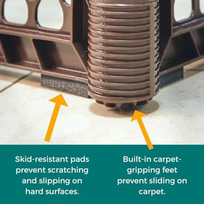 MyPet Extra Wide Dog Gate with Small Pet Door. 38.5” to 103.5" Wide. Cat Gate for Doorway. Made in USA. 26" Tall, Brown