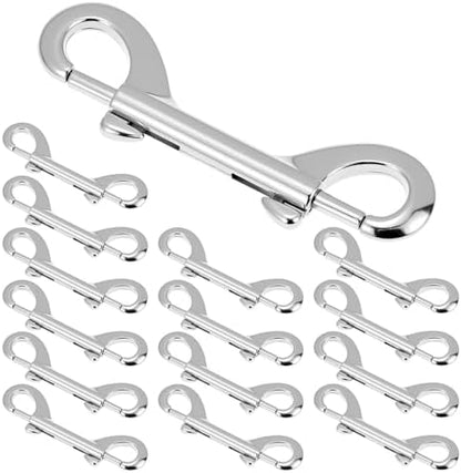 QWORK Double Ended Snap Hooks, 15 Pack 3.5 Inch Zinc Alloy Swivel Clips for Horse Tack Feed Buckets Dog Leash Keychain and Hanging Applications