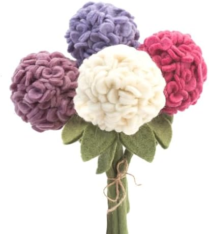 Glaciart One Felt Hydrangea Artificial Flowers Bouquet - 4 pcs|Reusable, Washable and Essential Oil Ready Multi Color Artificial Flowers w/Bendable Wire Stem |Great Gift or Home/Event Decorations