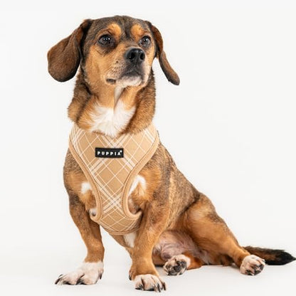 Puppia Corwin Dog Harness A (Over-The-Head) Fashionable Checkered Pattern Spring Summer Harness for Small and Medium Dogs, Beige, Small