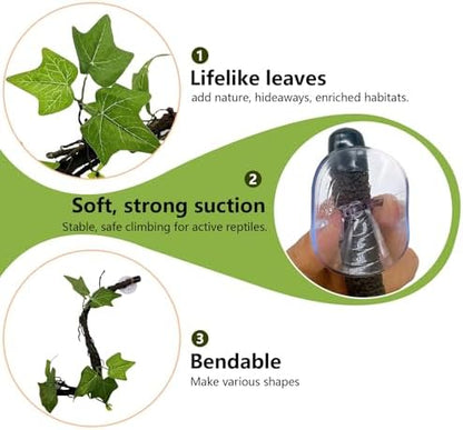 BNOSDM Reptile Climbing Branch Flexible Bend-A-Branch Jungle Vines Terrarium Plant Decoration with Suction Cup for Crested Gecko Chameleon Gecko Snake Tree Frog 2PCS
