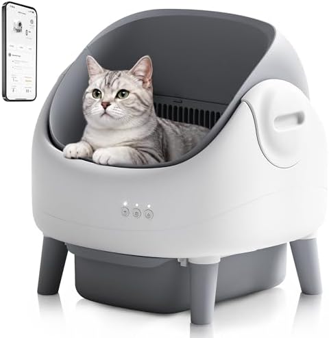 Self Cleaning Cat Litter Box, Open-Top Automatic Cat Litter Box with App Control, Large Capacity for Multiple Cats, Dual Safety Sensors, Easy Setup, Replaceable Waste Liners