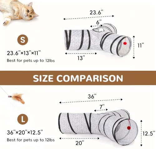 Tempcore Cat Tunnel, 3-Way Collapsible Toy, Large Size Grey Coin