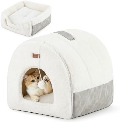 ZOMISIA 2in1 Cat Cave for Indoor Cats Foldable Cat Bed with Washable Pillow