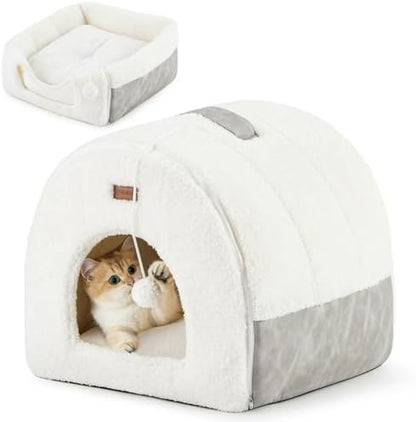 ZOMISIA 2in1 Cat Cave for Indoor Cats Foldable Cat Bed with Washable Pillow