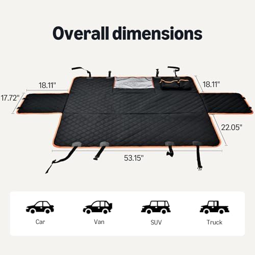 Amazon Basics Dog Car Seat Cover for Back Seat, Scratch-Resistant Nonslip Hammock with Side Flaps and Seatbelt Openings for Cars, SUVs, and Trucks, Black
