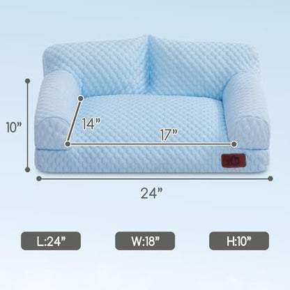 Hollypet Cooling Dog Couch Bed, Washable Pet Sofa, Blue, 24x18