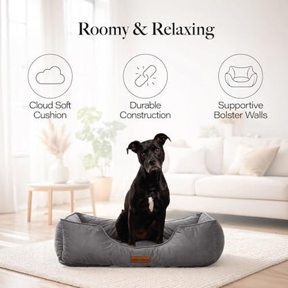 Modern Threads Luxury Dog Bed - Comfortable Tufted Velvet Cushion for Small to Large Dogs - Machine Washable - Durable & Cute Sleep Space for Pets - Pamper Your Pet with Cozy Beds - Charcoal