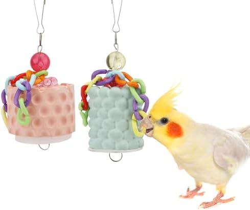 Wontee Bird Calcium Chew Grinding Treats Toy for Parrots, Orange+Green