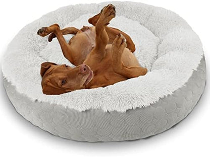 HACHIKITTY Dog Donut Round Calming Bed, Fluffy Dog Bed for Medium Large Dogs, Cooling Warming Soft Dog Cushion Bed, Double Sided Available Dog Bed with Warm & Cool Sides(30"x30"x9", Grey)