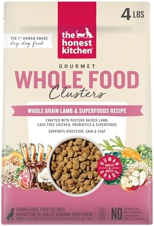 The Honest Kitchen Whole Grain Lamb & Superfoods Whole Food Clusters, Human Grade Dry Dog Food for Adult Dogs, Vet-Recommended Nutritional Support for Skin, Coat, Digestion & Wellness, 4 lb Bag