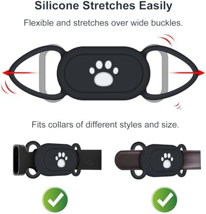 for Samsung Galaxy SmartTag2 Dog Collar Holder, 2 Pack Waterproof Anti-Lost Silicone Case for Galaxy Smart Tag 2 for Pet Dog Cat Collars (Black/Black)