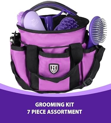 Harrison Howard Horse Grooming Brushes Kit 7 pieces with Organizer Tot Equine Care Series Horse Brush Sets New Purple