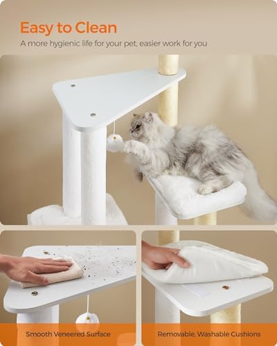 Feandrea Cat Tree, 65-Inch Multi-Level Tower with 5 Scratching Posts