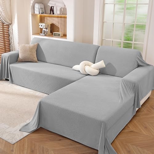 L Shaped Sectional Couch Cover 2 Piece, X-Large, Light Grey