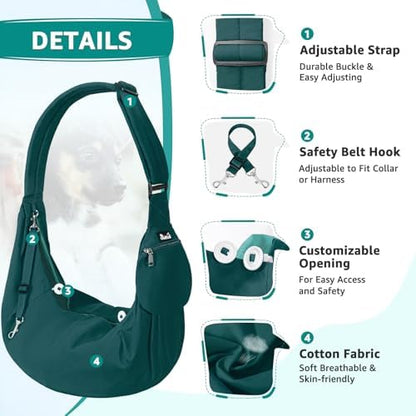 SlowTon Dog Carrier Sling - Thick Padded Shoulder Strap Adjustable, Green S