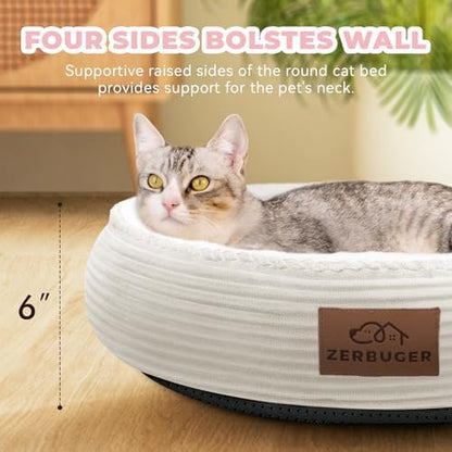 Zerbuger 20in Cream Round Dog Bed Sofa for Dogs Cats, Machine Washable