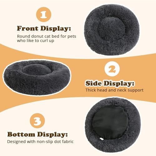 JOLLYVOGUE Dog Beds Large Sized Dog, 36 inches Calming Soft Anti-Anxiety Donut Dogs Bed, Washable Round Fluffy Cushion for Large Pets, Fits up to 80 lbs Pets