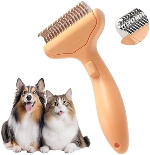 Dematting Comb and Deshedding Brush for Double-Coated Dogs and Cats,Undercoat Rake Pet Brush for long haired and Matted Fur Pets,Grooming Tool for Kitten, Puppy and Rabbit (Orange)