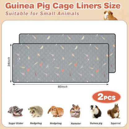 2Pcs Guinea Pig Cage Liners,Guinea Pig Fleece Cage Liners24''X60'' Super Absorbent Washable Pee Pads Reusable for Rabbit Hamster Chinchilla