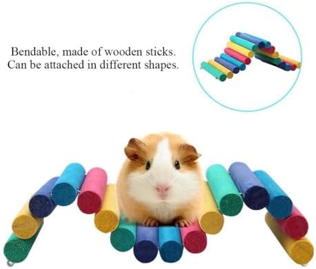 PINVNBY PIVBY 2PCS Wooden Hamster Bridge, Flexible Natural Wooden Ladder Bridge Tunnel Hideout, Hamster cage Accessories for Small Animals Guinea Pig, Rat, Chinchilla, Gerbil, Mice, Mouse (Colorful)