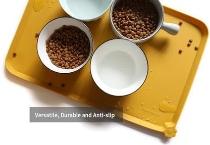 Hoki Found L Silicone Non Slip Pet Feeding Mats - Waterproof Dog Cat Food and Water Mats for Carpet - Honey