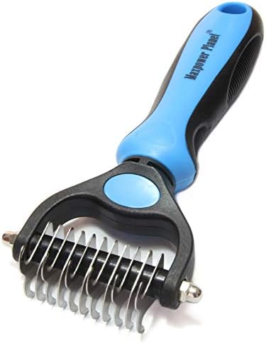 Maxpower Planet Pet Grooming Brush - Double Sided Dematting Undercoat Rake for Dogs and Cats, Extra Wide Pet Brush to Reduce Shedding by 95% (Blue, S)