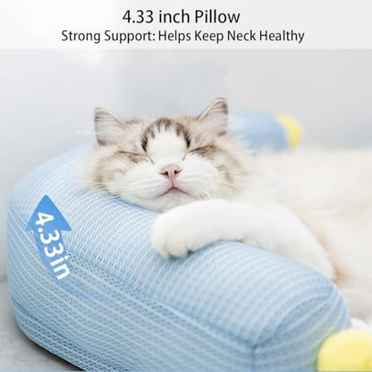 All-Season Ice Fabric Cat Bed with Cushioned Pillow Washable Mat for Pets