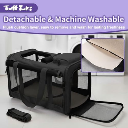 Pet Carrier for Medium-Small Cats, Collapsible Cat Carrier and Soft-Sided Pet Carrier for Medium Big Cats and Puppy Up to 17lbs, 2-Way Entry with Privacy Cover, Travel Bag L18.12”X11.81”X11.81”