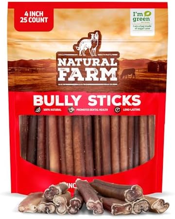 Natural Farm 4-Inch Bully Sticks, Small Dogs & Puppies, 25 Count