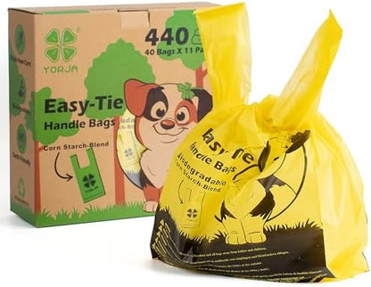 Tie Handles Dog Poo Bags, 440 Pet Poop Bags, Thick and Strong 100% Leak-Proof Biodegradable Waste Bags (Yellow)