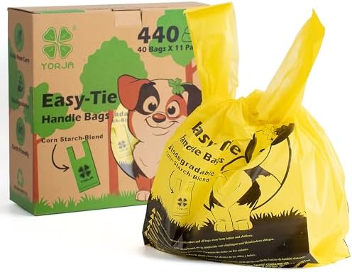 Tie Handles Dog Poo Bags, 440 Pet Poop Bags, Thick and Strong 100% Leak-Proof Biodegradable Waste Bags (Yellow)
