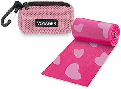 Best Pet Supplies Dog Poop Bag Holder Leash Attachment with Reusable Dispenser for Travel, Walking, Park, and Outdoor Use, Durable with Clip-On - Pink, Mesh Dispenser w/15 Bags