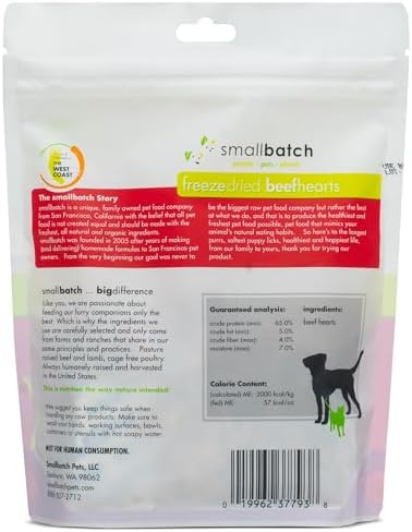 smallbatch Freeze-Dried Premium Beef Heart Treats for Dogs and Cats, 3.5oz
