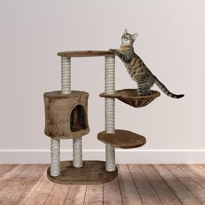 TRIXIE Moriles Brown Cat Tower with Scratching Posts, Condo, Hammock, Padded Platform, cream, Medium (17 x 24 x 39 in.)