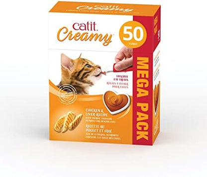 Catit Creamy Lickable Cat Treat, Healthy Cat Treat, Chicken & Liver, 50 Pack