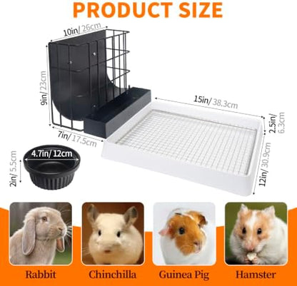 BESNEW 3 in 1 Rabbit Hay Feeder with Litter Box,Upgraded Metal Hay Rack & Litter Tray & Water Bowl,Quick Cleaning,Easy to Install,Bunny Supplies for Rabbit Guinea Pig Chinchilla Small Animals