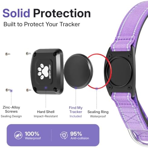 GPS Dog Collar with Tracker, Waterproof, No Monthly Fee, Purple, XS