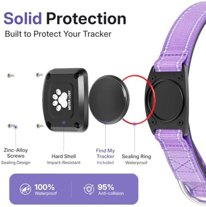 GPS Dog Collar with Tracker, Waterproof, No Monthly Fee, Purple, XS