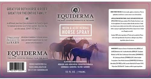 EQUIDERMA The Original Aloe Herbal Horse Spray 32oz – All-Natural Formula with Aloe & Essential Oils – Eco-Safe Protection, No Residue, Fresh Herbal Scent