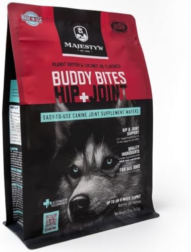 Majesty's Buddy Bites Hip and Joint Wafers for All Dogs - Superior Support Supplement - Peanut Butter and Coconut Oil Flavored - 56 Count (Up to 8 Week Supply)