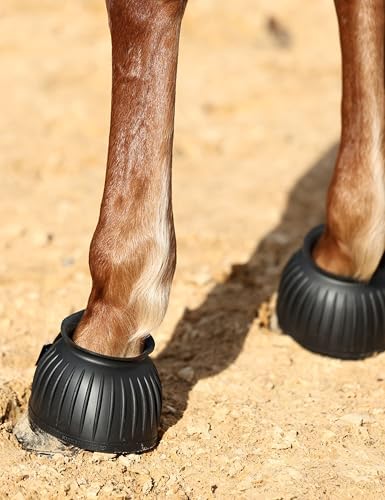 Harrison Howard Rubber Bell Boots for Horses, Hoof Overreach Protection for Horses, w/Upgraded Leather Touch Tape