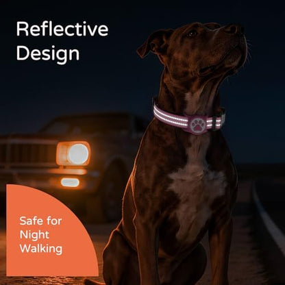Waterproof AirTag Dog Collar with QR Code Dog Tag, Rose Red02 S