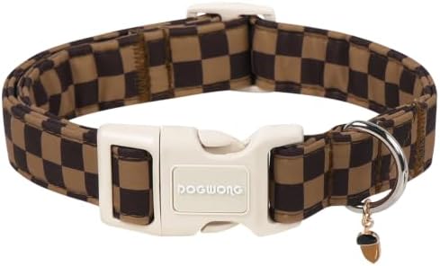 DOGWONG Brown Checked Dog Collar, Autumn Plaid Dog Collar,Western Grid Dogs Collars for Large Dogs, Neck 16.5-26 inches