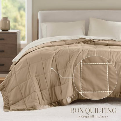 Madison Park Down Alternative King Size Blanket for Bed, Satin Trim, Brown