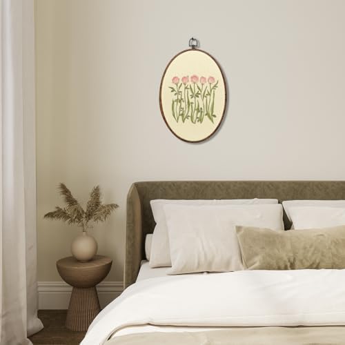 Pink & Green Rose Oval Framed Wall Art, Floral Botanical Canvas Art Wall Decor，Modern Southern Hanging Decor Painting Artwork for Home Office Kitchen Living Room Girls Room Decorations 8.3x12inch