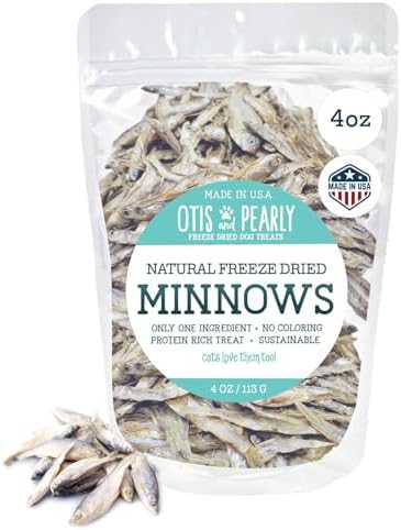 Otis & Pearly Freeze Dried Minnow Dog Treats - Single Ingredient, Made in USA - Healthy Protein Treat for Small, Medium, Large Breeds, Cats (4 oz)