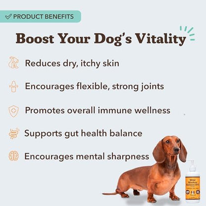 Natural Dog Company Wild Alaskan Salmon Oil for Dogs - EPA & DHA Omega 3 Fish Oil Supplements with Salmon & Pollock Blend for Skin, Coat, Joints, Heart & Immune Support, 32 oz