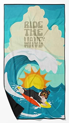 Caroline's Treasures MLM1268TWL3060 Surfer Dog Tricolor Sheltie Premium Beach Towel Oversized Towel Beach Blanket, Pool, Beach Essentials, Yoga, Premium Bath Towel, Quick Dry Plush