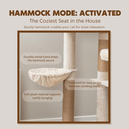 TRIXIE Aidan 53" Jute Cat Tree Tower - Posts, Hammock and Condo, Brown
